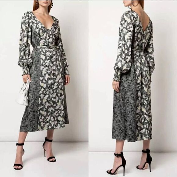 NWT CINQ A SEPT Resort Jessica Long Sleeve Floral Dress in Black Size 4 - Picture 1 of 14
